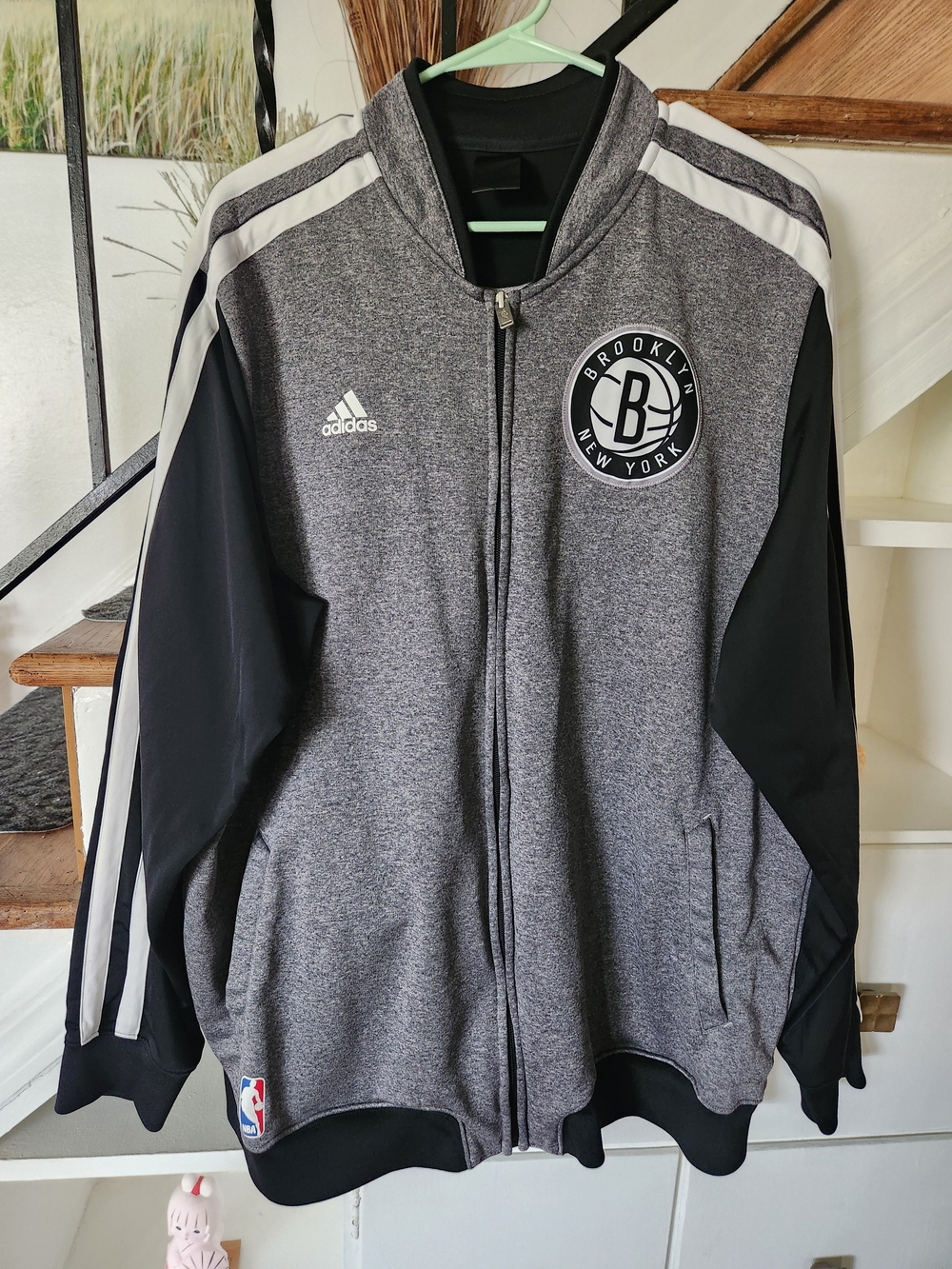 adidas Brooklyn Nets Gray and Black Full-Zip Performance Jacket